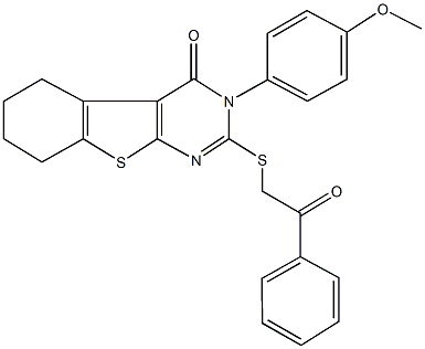 3-(4-methoxyphenyl)-2-[(2-oxo-2-phenylethyl)sulfanyl]-5,6,7,8-tetrahydro[1]benzothieno[2,3-d]pyrimidin-4(3H)-one 化学構造式