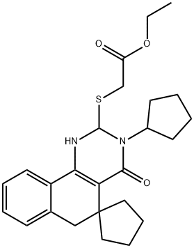 ethyl [(3-cyclopentyl-4-oxo-3,4,5,6-tetrahydrospiro{benzo[h]quinazoline-5,1'-cyclopentane}-2-yl)sulfanyl]acetate 结构式