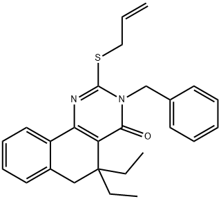 2-(allylsulfanyl)-3-benzyl-5,5-diethyl-5,6-dihydrobenzo[h]quinazolin-4(3H)-one Struktur