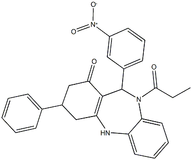 11-{3-nitrophenyl}-3-phenyl-10-propionyl-2,3,4,5,10,11-hexahydro-1H-dibenzo[b,e][1,4]diazepin-1-one,312626-53-2,结构式