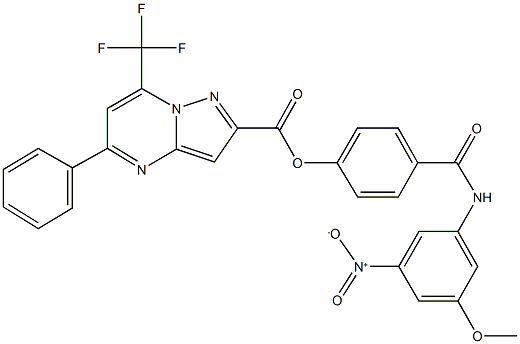 4-({[3-nitro-5-(methyloxy)phenyl]amino}carbonyl)phenyl 5-phenyl-7-(trifluoromethyl)pyrazolo[1,5-a]pyrimidine-2-carboxylate 结构式