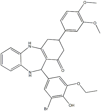 11-(3-bromo-5-ethoxy-4-hydroxyphenyl)-3-(3,4-dimethoxyphenyl)-2,3,4,5,10,11-hexahydro-1H-dibenzo[b,e][1,4]diazepin-1-one,312696-35-8,结构式