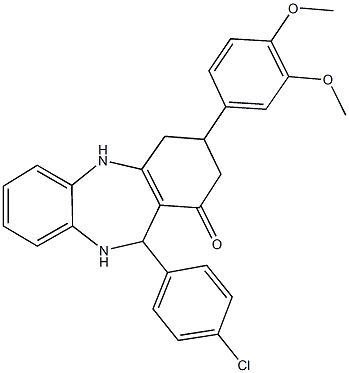 11-(4-chlorophenyl)-3-(3,4-dimethoxyphenyl)-2,3,4,5,10,11-hexahydro-1H-dibenzo[b,e][1,4]diazepin-1-one Structure