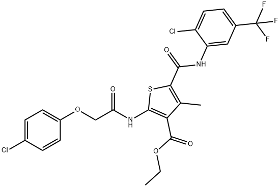 ethyl 2-{[(4-chlorophenoxy)acetyl]amino}-5-{[2-chloro-5-(trifluoromethyl)anilino]carbonyl}-4-methylthiophene-3-carboxylate Struktur