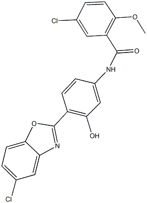 5-chloro-N-[4-(5-chloro-1,3-benzoxazol-2-yl)-3-hydroxyphenyl]-2-methoxybenzamide Structure