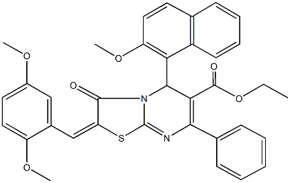 ethyl 2-(2,5-dimethoxybenzylidene)-5-(2-methoxy-1-naphthyl)-3-oxo-7-phenyl-2,3-dihydro-5H-[1,3]thiazolo[3,2-a]pyrimidine-6-carboxylate,312697-41-9,结构式