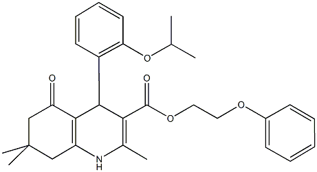 2-phenoxyethyl 4-(2-isopropoxyphenyl)-2,7,7-trimethyl-5-oxo-1,4,5,6,7,8-hexahydro-3-quinolinecarboxylate Structure