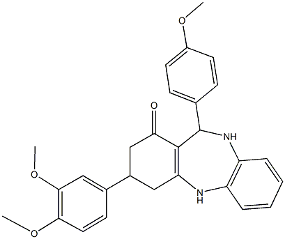 3-(3,4-dimethoxyphenyl)-11-(4-methoxyphenyl)-2,3,4,5,10,11-hexahydro-1H-dibenzo[b,e][1,4]diazepin-1-one,312698-12-7,结构式