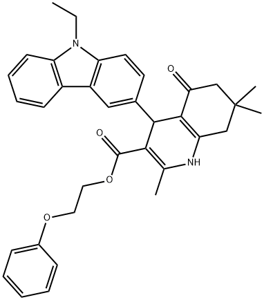 2-phenoxyethyl 4-(9-ethyl-9H-carbazol-3-yl)-2,7,7-trimethyl-5-oxo-1,4,5,6,7,8-hexahydroquinoline-3-carboxylate Structure