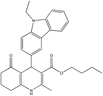 butyl 4-(9-ethyl-9H-carbazol-3-yl)-2-methyl-5-oxo-1,4,5,6,7,8-hexahydro-3-quinolinecarboxylate,312698-33-2,结构式