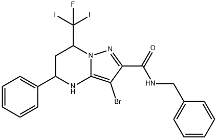 N-benzyl-3-bromo-5-phenyl-7-(trifluoromethyl)-4,5,6,7-tetrahydropyrazolo[1,5-a]pyrimidine-2-carboxamide Struktur