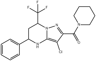 3-chloro-5-phenyl-2-(1-piperidinylcarbonyl)-7-(trifluoromethyl)-4,5,6,7-tetrahydropyrazolo[1,5-a]pyrimidine,312699-19-7,结构式