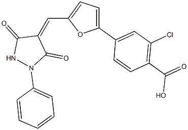 2-chloro-4-{5-[(3,5-dioxo-1-phenyl-4-pyrazolidinylidene)methyl]-2-furyl}benzoic acid Structure