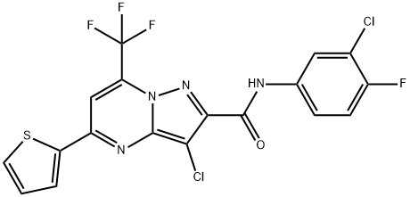 3-chloro-N-(3-chloro-4-fluorophenyl)-5-(2-thienyl)-7-(trifluoromethyl)pyrazolo[1,5-a]pyrimidine-2-carboxamide|