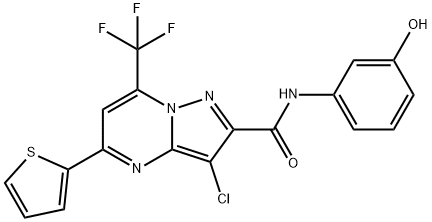3-chloro-N-(3-hydroxyphenyl)-5-(2-thienyl)-7-(trifluoromethyl)pyrazolo[1,5-a]pyrimidine-2-carboxamide,312707-99-6,结构式