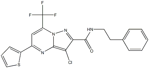 3-chloro-N-(2-phenylethyl)-5-(2-thienyl)-7-(trifluoromethyl)pyrazolo[1,5-a]pyrimidine-2-carboxamide Struktur