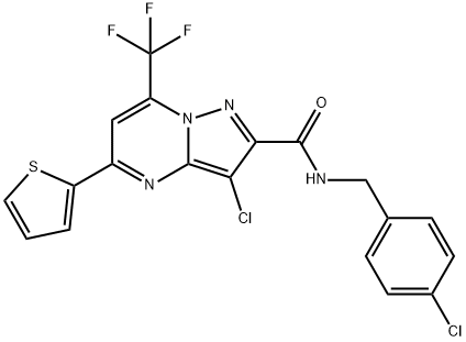 3-chloro-N-(4-chlorobenzyl)-5-(2-thienyl)-7-(trifluoromethyl)pyrazolo[1,5-a]pyrimidine-2-carboxamide 结构式