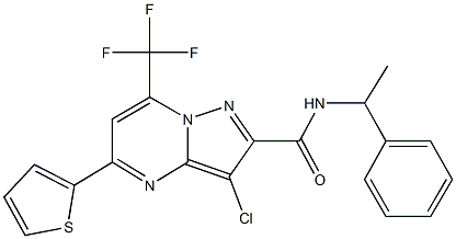 3-chloro-N-(1-phenylethyl)-5-(2-thienyl)-7-(trifluoromethyl)pyrazolo[1,5-a]pyrimidine-2-carboxamide Structure