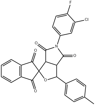 5-(3-chloro-4-fluorophenyl)-1-(4-methylphenyl)dihydro-1',3',4,6(2'H,3H,5H)-tetraoxospiro(1H-furo[3,4-c]pyrrole-3,2'-[1'H]-indene),312713-14-7,结构式