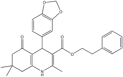 2-phenylethyl 4-(1,3-benzodioxol-5-yl)-2,7,7-trimethyl-5-oxo-1,4,5,6,7,8-hexahydro-3-quinolinecarboxylate 化学構造式