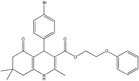 2-phenoxyethyl 4-(4-bromophenyl)-2,7,7-trimethyl-5-oxo-1,4,5,6,7,8-hexahydroquinoline-3-carboxylate 结构式