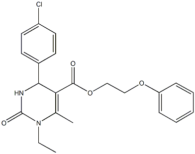 2-phenoxyethyl 4-(4-chlorophenyl)-1-ethyl-6-methyl-2-oxo-1,2,3,4-tetrahydropyrimidine-5-carboxylate Struktur