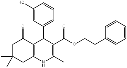 2-phenylethyl 4-(3-hydroxyphenyl)-2,7,7-trimethyl-5-oxo-1,4,5,6,7,8-hexahydro-3-quinolinecarboxylate Structure
