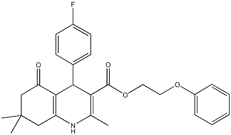 2-(phenyloxy)ethyl 4-(4-fluorophenyl)-2,7,7-trimethyl-5-oxo-1,4,5,6,7,8-hexahydroquinoline-3-carboxylate Struktur