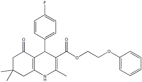 2-(phenyloxy)ethyl 4-(4-fluorophenyl)-2,7,7-trimethyl-5-oxo-1,4,5,6,7,8-hexahydroquinoline-3-carboxylate,312723-34-5,结构式