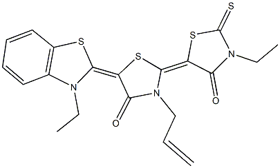 3-allyl-3'-ethyl-5-(3-ethyl-1,3-benzothiazol-2(3H)-ylidene)-2'-thioxo-2,5'-bis[1,3-thiazolidin-4-one] Structure