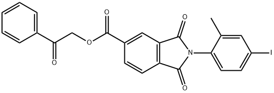2-oxo-2-phenylethyl 2-(4-iodo-2-methylphenyl)-1,3-dioxo-5-isoindolinecarboxylate Struktur