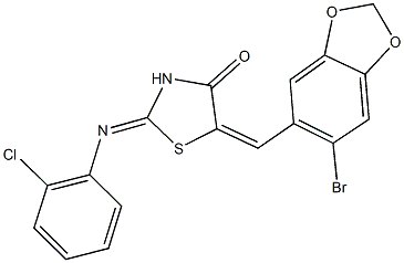 5-[(6-bromo-1,3-benzodioxol-5-yl)methylene]-2-[(2-chlorophenyl)imino]-1,3-thiazolidin-4-one Struktur