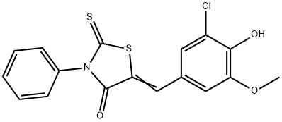 5-(3-chloro-4-hydroxy-5-methoxybenzylidene)-3-phenyl-2-thioxo-1,3-thiazolidin-4-one 化学構造式