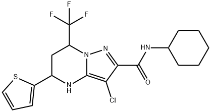 3-chloro-N-cyclohexyl-5-(2-thienyl)-7-(trifluoromethyl)-4,5,6,7-tetrahydropyrazolo[1,5-a]pyrimidine-2-carboxamide 结构式