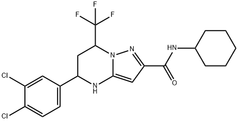 N-cyclohexyl-5-(3,4-dichlorophenyl)-7-(trifluoromethyl)-4,5,6,7-tetrahydropyrazolo[1,5-a]pyrimidine-2-carboxamide Struktur