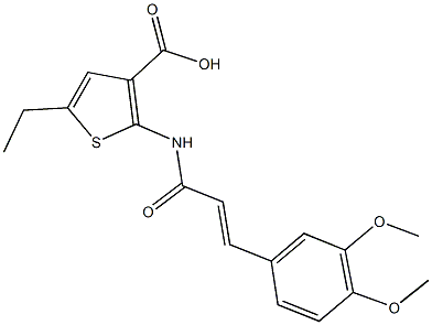 2-{[3-(3,4-dimethoxyphenyl)acryloyl]amino}-5-ethyl-3-thiophenecarboxylic acid 化学構造式