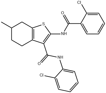 2-[(2-chlorobenzoyl)amino]-N-(2-chlorophenyl)-6-methyl-4,5,6,7-tetrahydro-1-benzothiophene-3-carboxamide 结构式