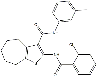 2-[(2-chlorobenzoyl)amino]-N-(3-methylphenyl)-5,6,7,8-tetrahydro-4H-cyclohepta[b]thiophene-3-carboxamide 化学構造式