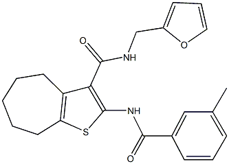 N-(2-furylmethyl)-2-[(3-methylbenzoyl)amino]-5,6,7,8-tetrahydro-4H-cyclohepta[b]thiophene-3-carboxamide 化学構造式