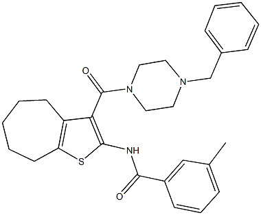 N-{3-[(4-benzyl-1-piperazinyl)carbonyl]-5,6,7,8-tetrahydro-4H-cyclohepta[b]thien-2-yl}-3-methylbenzamide Structure