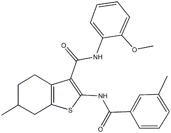 N-(2-methoxyphenyl)-6-methyl-2-[(3-methylbenzoyl)amino]-4,5,6,7-tetrahydro-1-benzothiophene-3-carboxamide,312949-70-5,结构式