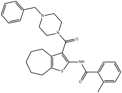 N-{3-[(4-benzyl-1-piperazinyl)carbonyl]-5,6,7,8-tetrahydro-4H-cyclohepta[b]thien-2-yl}-2-methylbenzamide,312949-82-9,结构式