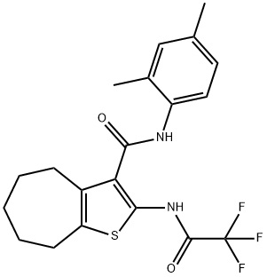 N-(2,4-dimethylphenyl)-2-[(trifluoroacetyl)amino]-5,6,7,8-tetrahydro-4H-cyclohepta[b]thiophene-3-carboxamide 化学構造式
