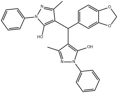 4-[1,3-benzodioxol-5-yl(3-methyl-5-oxo-1-phenyl-4,5-dihydro-1H-pyrazol-4-yl)methyl]-5-methyl-2-phenyl-2,4-dihydro-3H-pyrazol-3-one Struktur