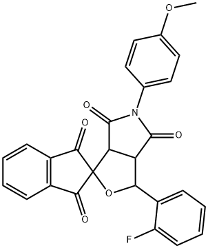 1-(2-fluorophenyl)-5-(4-methoxyphenyl)-3a,6a-dihydrosprio[1H-furo[3,4-c]pyrrole-3,2'-(1'H)-indene]-1',3',4,6(2'H,3H,5H)-tetrone Struktur