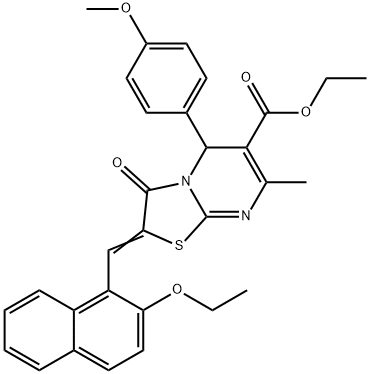 ethyl 2-[(2-ethoxy-1-naphthyl)methylene]-5-(4-methoxyphenyl)-7-methyl-3-oxo-2,3-dihydro-5H-[1,3]thiazolo[3,2-a]pyrimidine-6-carboxylate 化学構造式