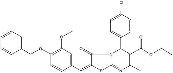 ethyl 2-[4-(benzyloxy)-3-methoxybenzylidene]-5-(4-chlorophenyl)-7-methyl-3-oxo-2,3-dihydro-5H-[1,3]thiazolo[3,2-a]pyrimidine-6-carboxylate,313068-74-5,结构式