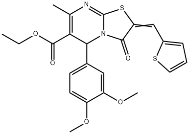ethyl 5-(3,4-dimethoxyphenyl)-7-methyl-3-oxo-2-(2-thienylmethylene)-2,3-dihydro-5H-[1,3]thiazolo[3,2-a]pyrimidine-6-carboxylate Struktur