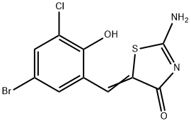5-(5-bromo-3-chloro-2-hydroxybenzylidene)-2-imino-1,3-thiazolidin-4-one 化学構造式