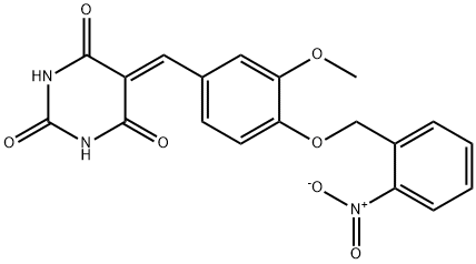 5-[4-({2-nitrobenzyl}oxy)-3-methoxybenzylidene]-2,4,6(1H,3H,5H)-pyrimidinetrione Structure